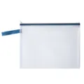 Transparante witte PVC opbergtas met donkerblauwe rits en handvat voor documenten - A4 / Donkerblauw