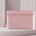 Pink double-layer A4 canvas document bag with zipper handle for students and office storage - Layered Style / Pink