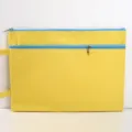 Bright yellow A4 Oxford cloth file bag featuring double light blue zippers and side handle. - Layered Style / Yellow