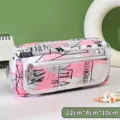 Μεγάλη διώροφη κασετίνα με εκτύπωση manga σε ροζ και γκρι χρωματικό συνδυασμό - 22x4x10cm (#1001) / Manga Ροζ