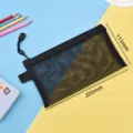 Portable black transparent mesh pencil pouch for students, size 205mm x 115mm, stationery storage. - Single Layer / Black