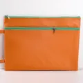 Double-layered orange A4 file bag made of Oxford cloth with green zippers for office use - Layered Style / Orange