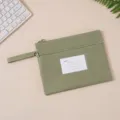 B4 Morandi green Oxford document pouch with zipper and index card slot - Double Layer (Foldable Handheld) / A5 / Green