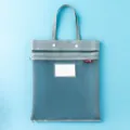 High-capacity grey-blue double-layer mesh document bag with handle for school stationery - Grey Black