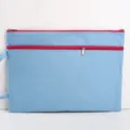 Light blue Oxford cloth A4 file bag with double red zippers for office and school storage - Layered Style / Blue