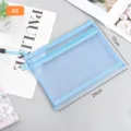 Blue mesh nylon A5 document bag with double zipper, transparent student stationery storage - A5 Medium / Blue