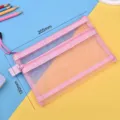 Pink double-layer mesh pencil bag with dimensions 205mm x 130mm for student use - Double Layer / Pink