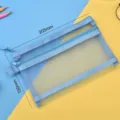 Blue double-layer mesh pencil pouch measuring 205mm x 130mm for school and office use - Double Layer / Blue