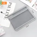 Grey nylon mesh double-layer zipper storage bag for stationery, A5 size 24x17cm dimensions - A5 Medium / Gray