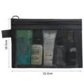 Large capacity black mesh toiletry bag with 22.5x18.5cm dimensions and top zipper - L / Black