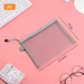 Pink A5 nylon mesh zipper pouch with grey trim for stationery and exam storage - A5 Medium / Gray