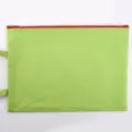 Green A4 Oxford cloth file bag with handles and red zipper for office organization - Single Layer / Green