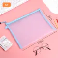 Blue A4 mesh nylon file bag with zipper for school stationery and document storage - A4 Large / Blue