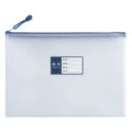 Transparante A4 mesh documententas met blauwe rits en label voor het vak wiskunde - Wiskunde (Gaasvak) / Blauw