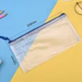Transparent mesh pencil case with blue zipper, 230x120mm size, large capacity storage - Mesh PVC Style / White