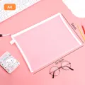 Pink mesh nylon A4 document bag for stationery storage, size 33.5x24cm, high quality zip. - A4 Large / White