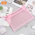 Pink double-layered A4 mesh file bag with zipper closure and 33x25cm dimensions - A4 Large / Pink