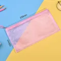 Large capacity pink mesh pencil pouch for students, size 230x120mm, with zipper closure - Mesh PVC Style / Pink