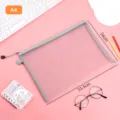 Pink A4 mesh nylon file storage bag for student stationery and document organization - A4 Large / Gray