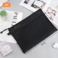 Black A4 nylon mesh file bag with zipper for organized document and stationery storage - A4 Large / Black