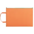 Orange A4 canvas file bag with green zipper and handheld strap for document storage - Single Layer / Orange