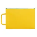 Yellow A4 canvas waterproof document bag with portable handle and blue zipper closure - Single Layer / Yellow