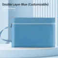Double-layer Morandi blue A4 canvas file bag with handle and zipper for document storage - Layered Style / Blue