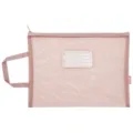 Pink transparent mesh A4 document bag with handle, zipper and subject label slot. - Single Layer Comprehensive (Red)