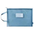 Blue mesh A4 document bag with zipper, handle and classification label slot for students. - Single Layer Comprehensive (Blue)