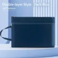 Large capacity double-layer dark blue A4 canvas document bag with zipper and handle - Layered Style / Dark Blue