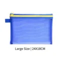 Large blue mesh storage bag with yellow zipper for stationery or cosmetics, size 24X18CM - L / Blue