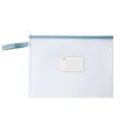 Duurzame grote blauwe mesh tas met ritssluiting en centraal vak voor indexetiketten - A4-Label-Blue