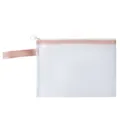 Transparante witte mesh opbergtas met roségouden rits en handvat voor schrijfwaren - A5-Light Pink