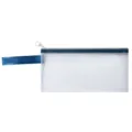 Witte mesh opbergtas voor schrijfwaren met een blauwe rits en stoffen treklipje - A6-dark blue