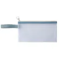 Transparante witte mesh etui met blauwe rits en zijhandvat voor het opbergen van spullen - A6-blauw