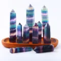 Colonnes de fluorite arc-en-ciel naturelles prismes hexagonaux pour décor de bureau - Env. 9-11cm