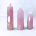 Set of three rose quartz hexagonal crystal pillars in various heights for healing - Rose Quartz Crystal Column / About 14-16cm