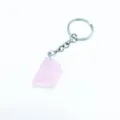 Portachiavi con pietra grezza di quarzo rosa naturale con catena e anello in metallo - Portachiavi Quarzo Rosa