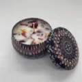 Soy wax scented candle with dried flowers in ethnic pattern tin, Black Forest scent - 7x5cm / Large Size (Black Forest)
