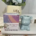 Cute light blue ceramic bear scented candle with elegant purple gift box packaging - 蓝色小熊薰衣草 / Gift Box