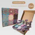 Juego de 9 velas aromáticas con fragancias florales y amaderadas en latas decorativas - Estilo B Caja de Regalo / Juego de 9 Piezas