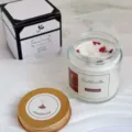 Sandalwood scented soy wax candle in clear glass jar with gold lid and elegant gift box - Vintage Sandalwood