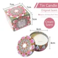 Vela aromática de vainilla en lata con diseño de mandala y caja de regalo, 20h de duración - Aroma de Crema de Vainilla / Lata Individual (6x4cm)