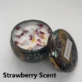 Strawberry scented soy wax candle in decorative floral tin with dried flowers - 7x5cm / Large Size (Strawberry)