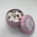 Pink tin soy wax candle with jasmine scent and dried flower petals for wedding gift - Jasmine / Small 6cmX4cm