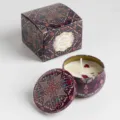 Soy wax scented candle with dried flower petals in a mandala patterned tin - 1 Piece / 6x4cm / Japanese Persimmon