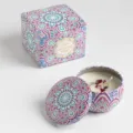 Soy wax scented candle with dried flowers in a purple mandala gift box - Cherry Honey / Small Size 6cmx4cm / Purple Mandala