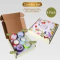 Geschenkset mit 4 floralen Soja-Duftkerzen in dekorativen Metalldosen und Karton - Blumenduft-Set / 4er-Set Geschenkbox