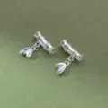 S999 sterling silver 3D bamboo tube charms with leaf pendants for DIY jewelry making - S999 silver silver