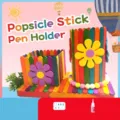 DIY colorful popsicle stick pen holder kit with glue and instructions for kids crafting - Hairball Multicolor Pen Holder Material Kit